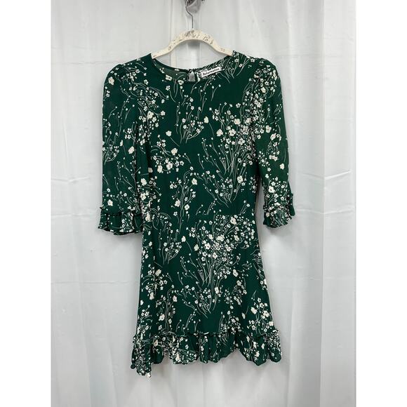 Reformation 8 Doutzen Floral Mini 3/4 Sleeve Dress Ruffle Fir & Flare Lake Green - Picture 2 of 15